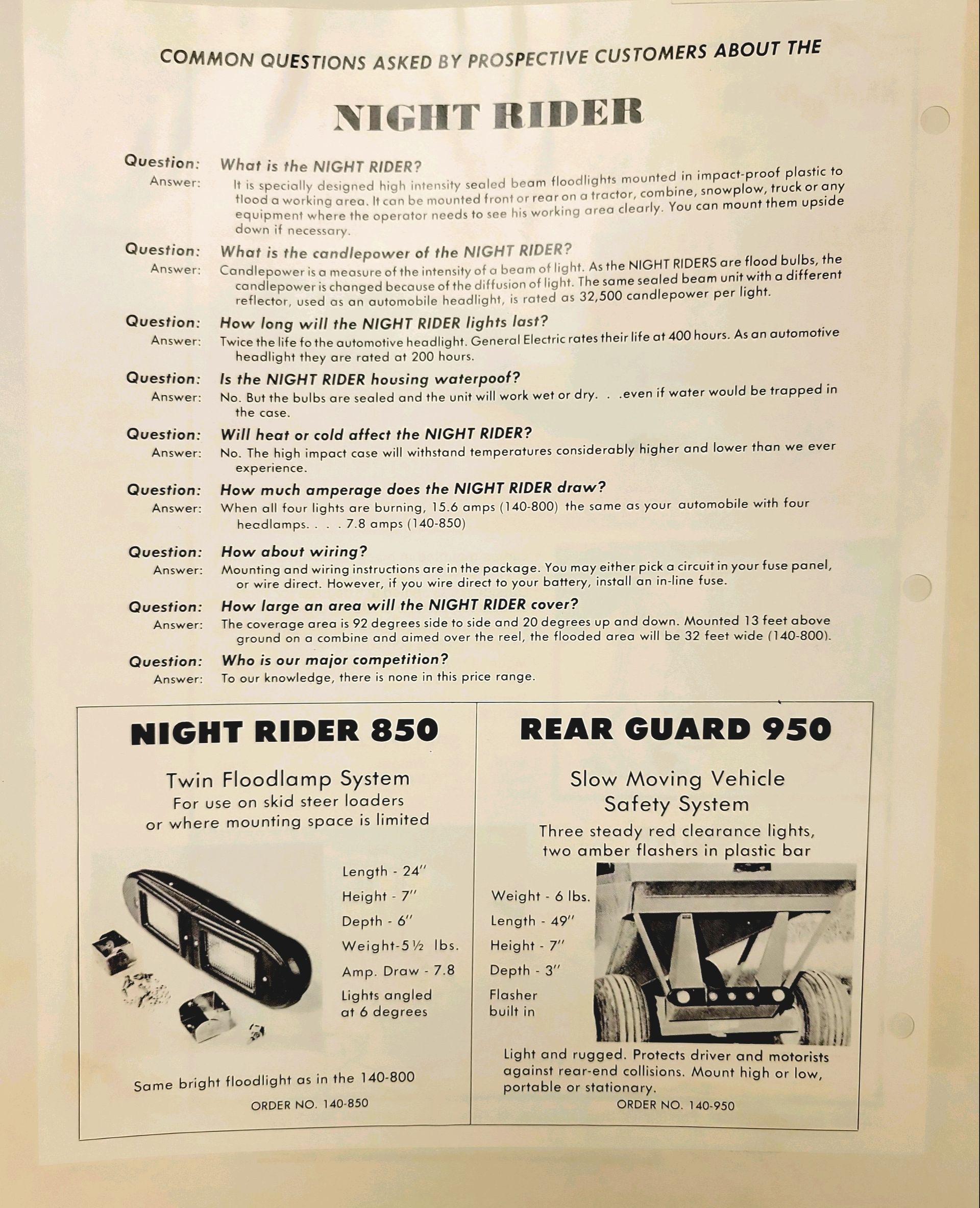 A flyer for night rider and rear guard