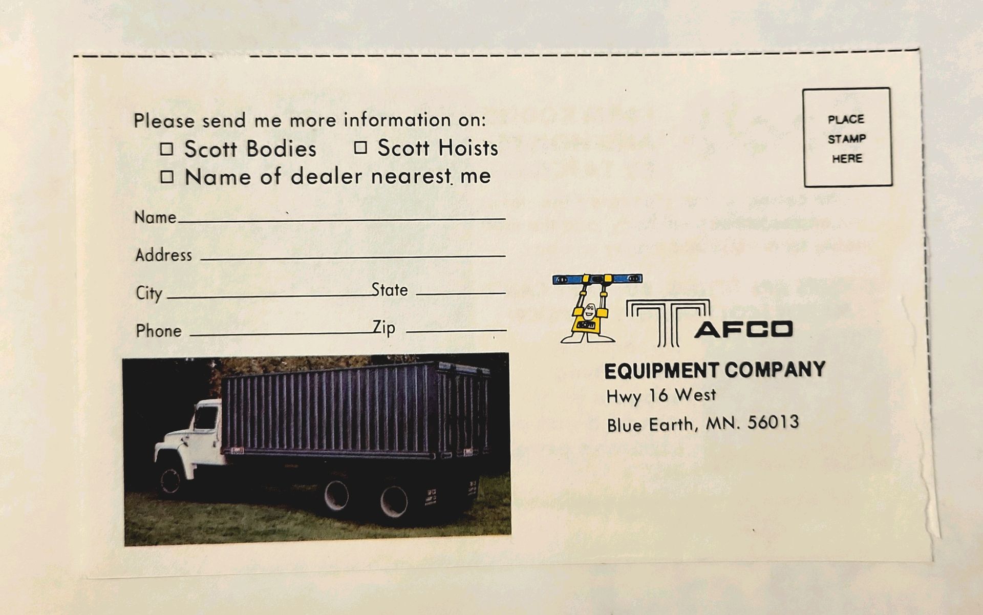 An envelope with a picture of a truck on it