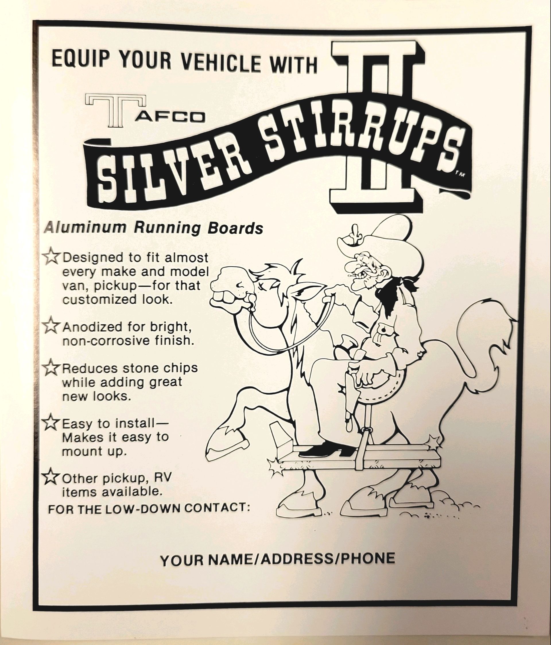 An advertisement for silver stirrups aluminum running boards