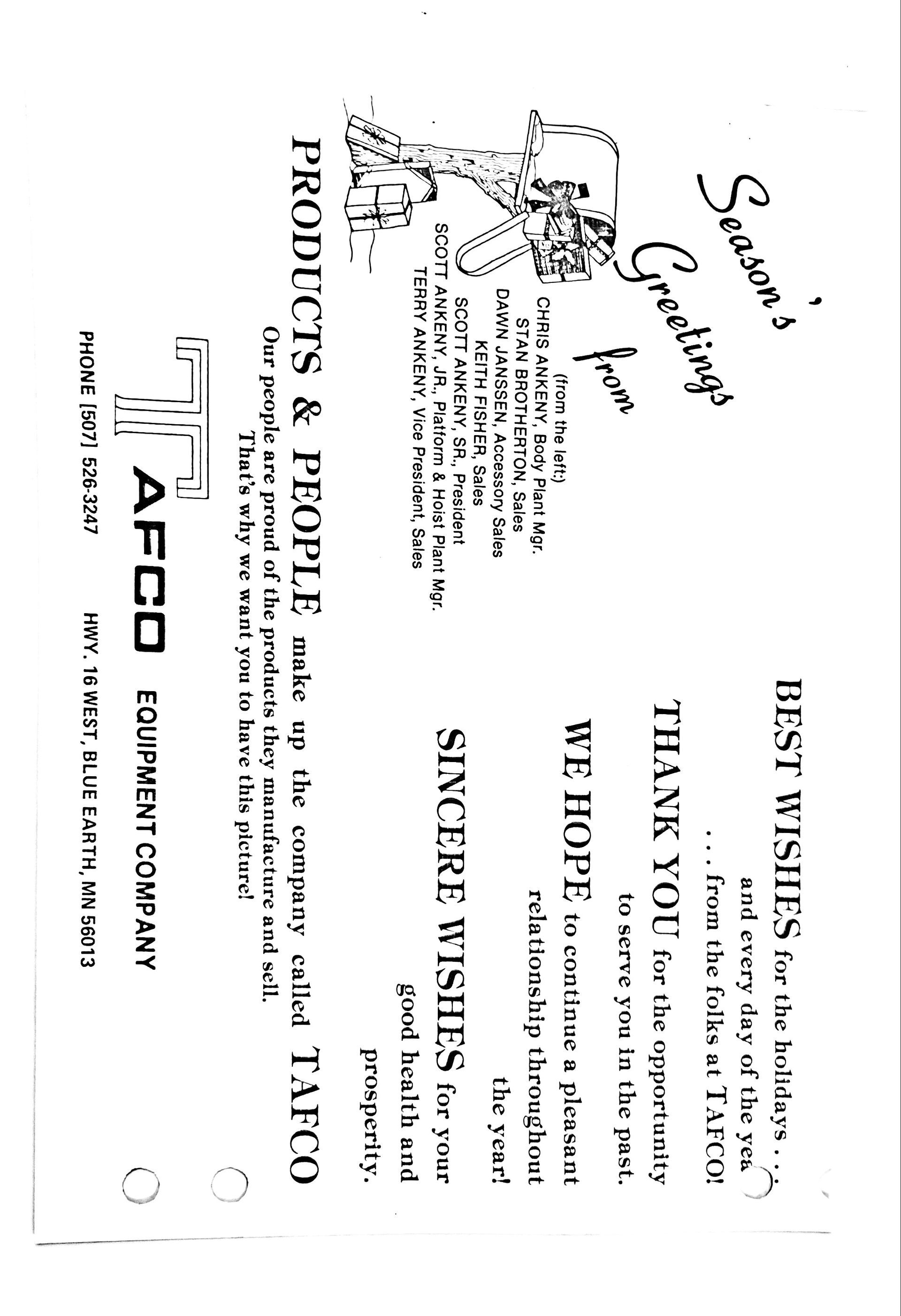 A piece of paper that says aeco equipment company on it