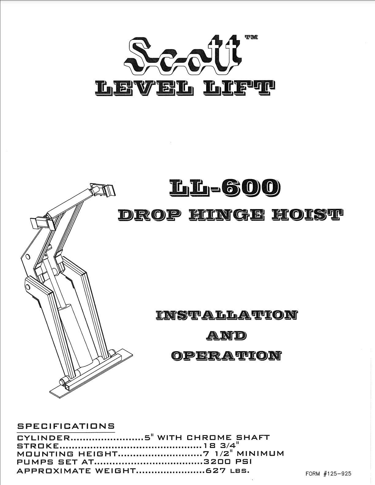 Scott Level Lift LL-600 Hoist Manual Front Page