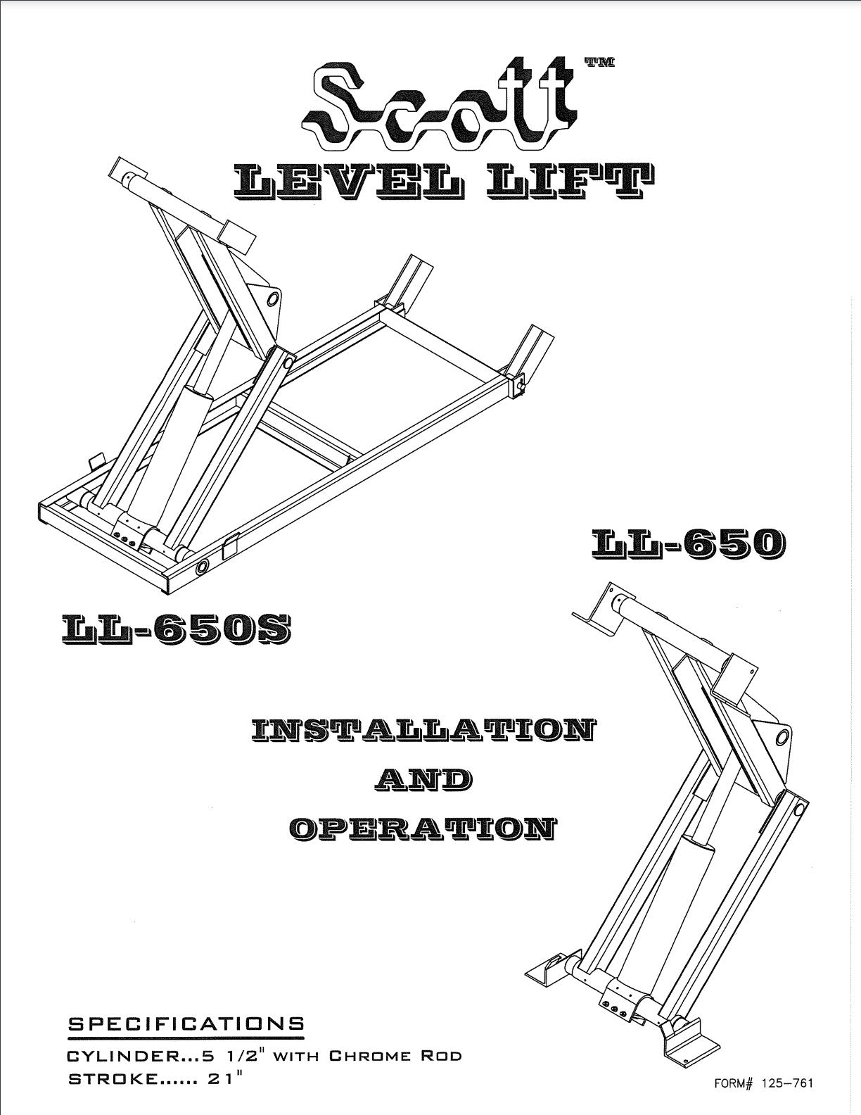 Scott Level Lift LL-650 Hoist Manual Front Page