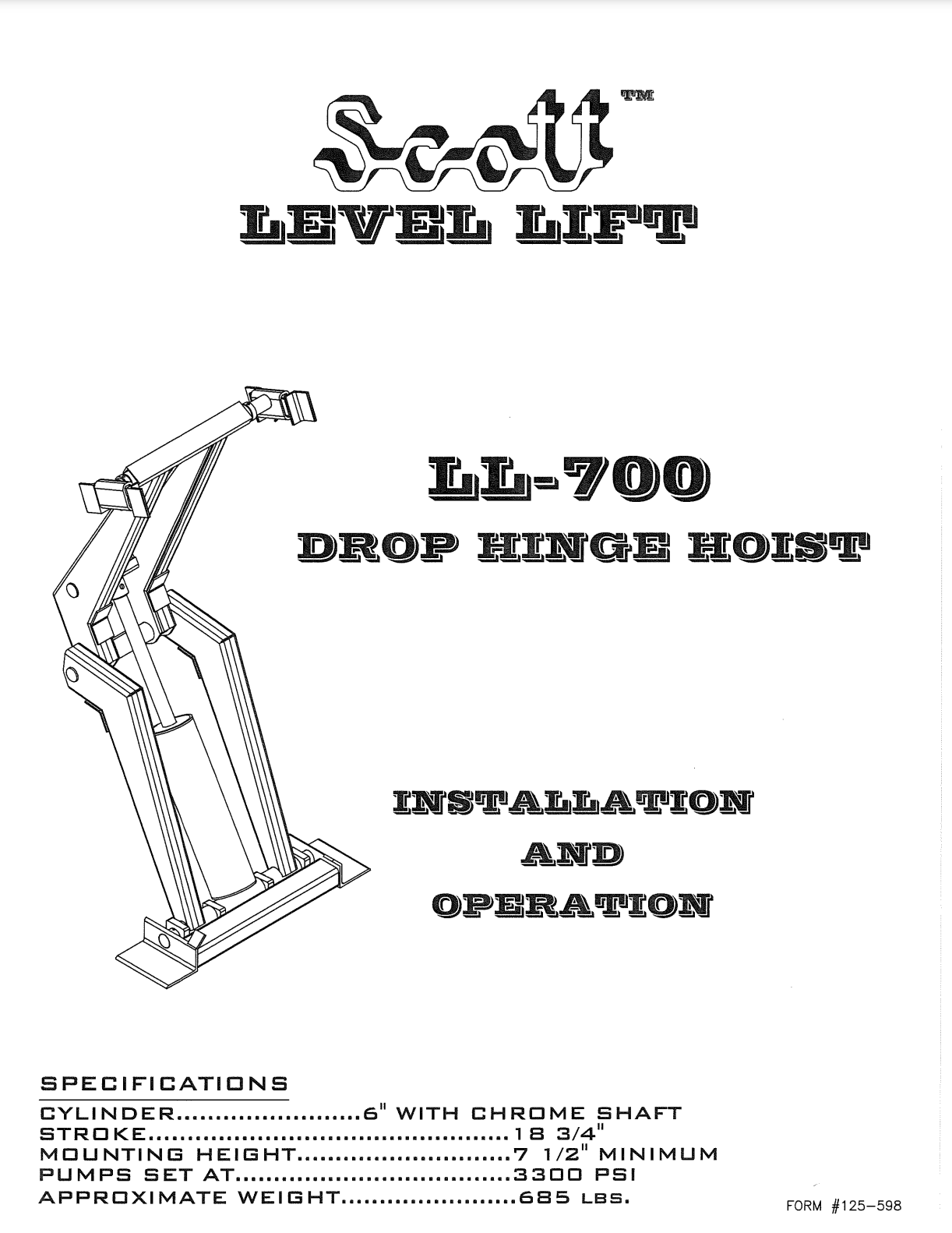 Scott Level Lift LL-700 Hoist Manual Front Page