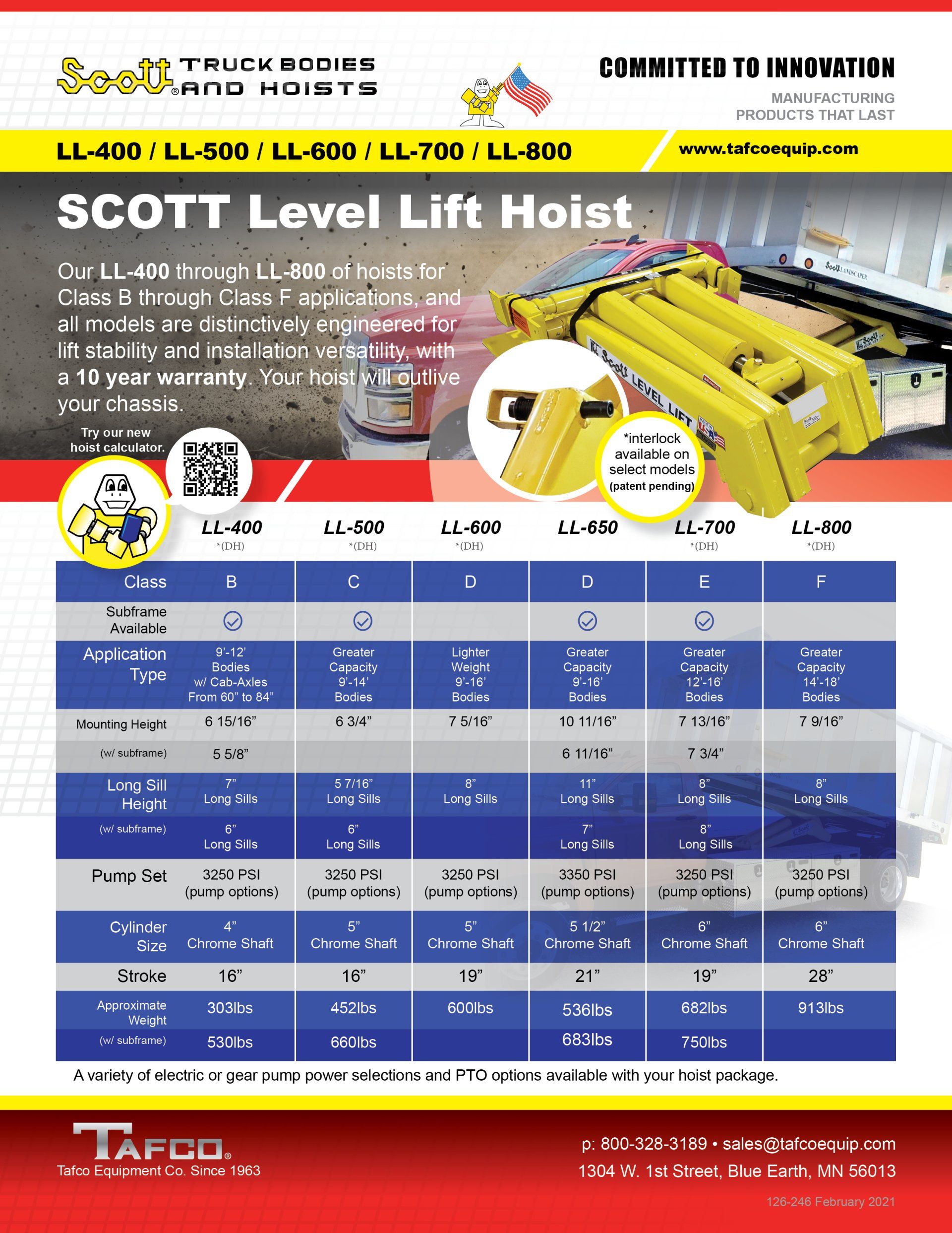 Scott Level Lift Hoist Brochure LL-400 to LL-800