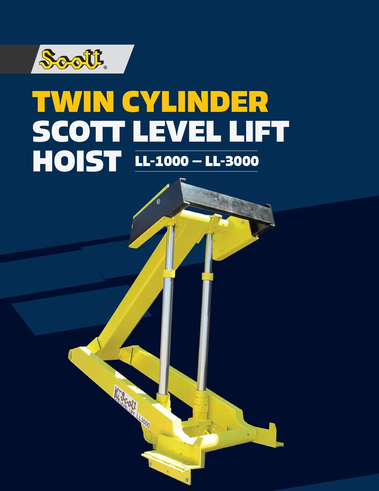 a yellow scott level lift hoist on a blue background