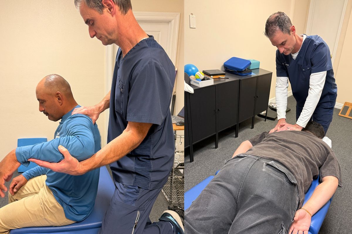 Chiropractor treating patient's neck. Text: Kingwood Car Accident Chiropractor. Spine & injury center.