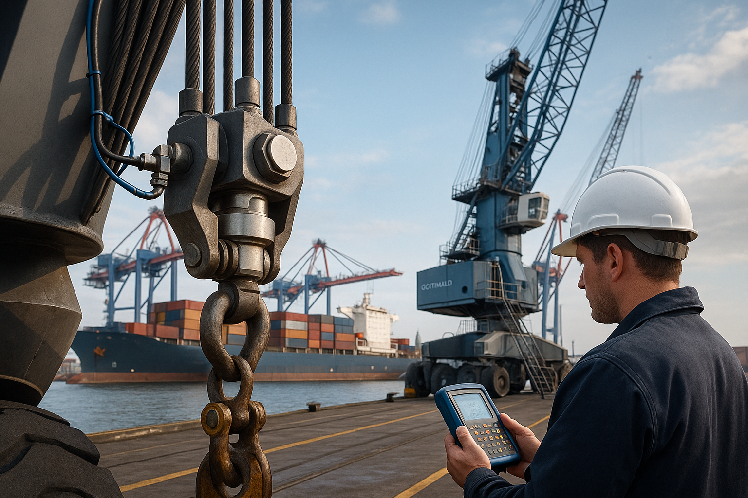 Load cells en sensoren in een Gottwald HMK havenkraan