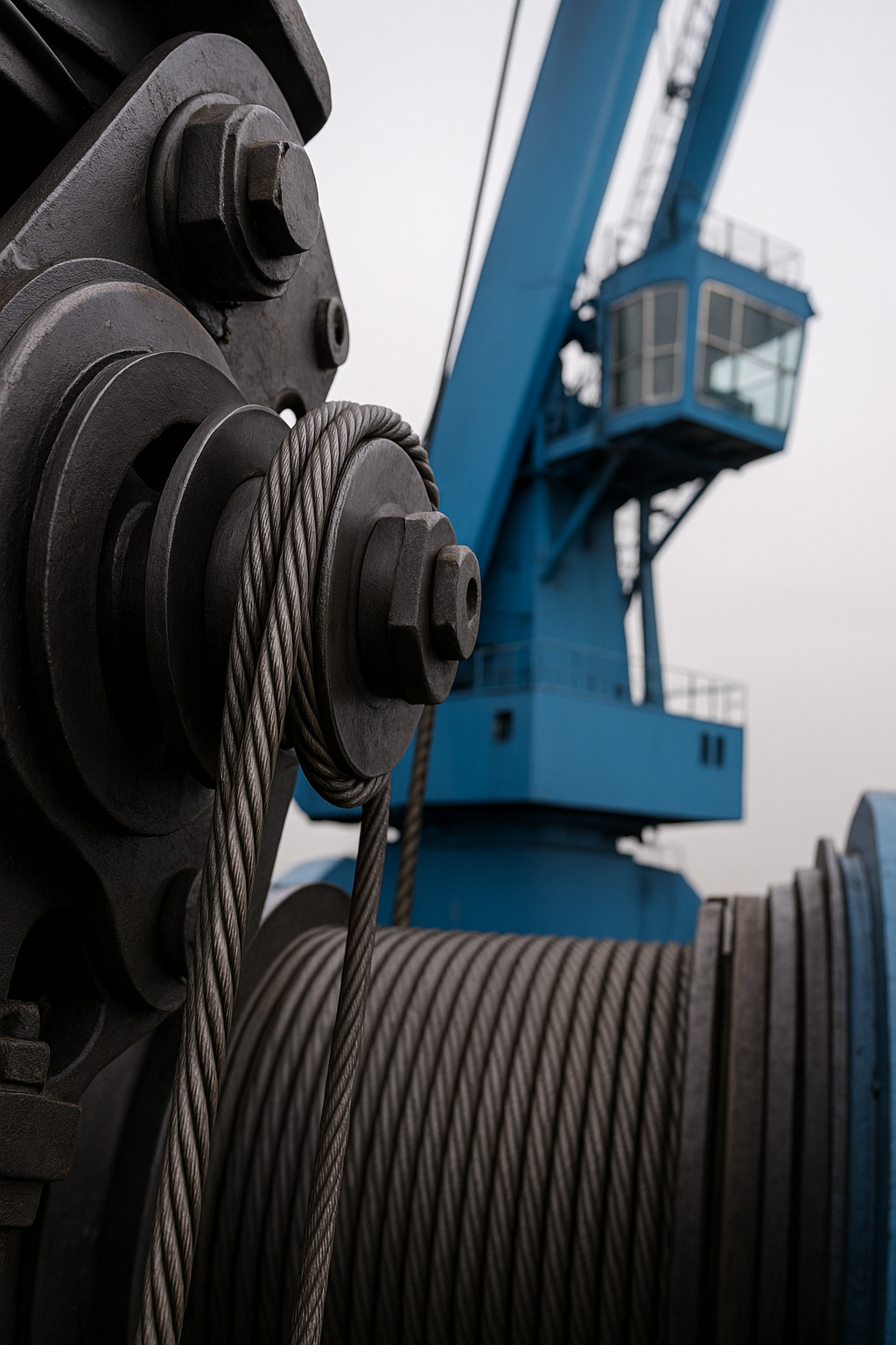 Staalkabel en lierinstallatie van een mobiele havenkraan