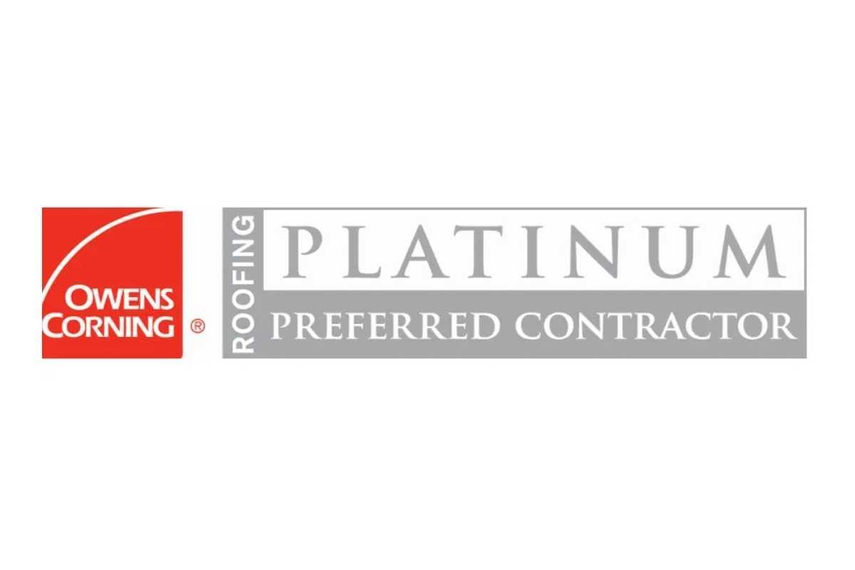 The logo for owens corning roofing is a platinum preferred contractor.