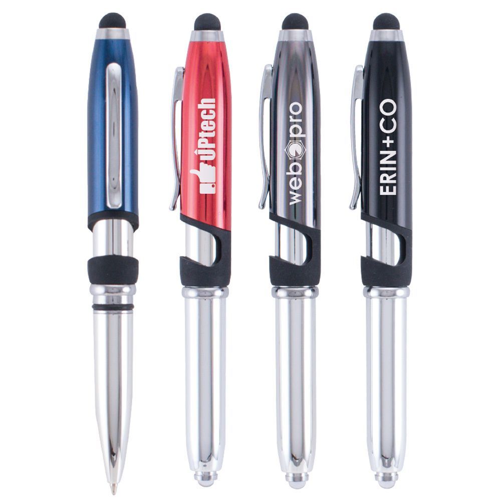 VIVANO TECH 4-IN-1 PEN, STYLUS, LED FLASHLIGHT, PHONE STAND - LASER ENGRAVED - METAL PEN