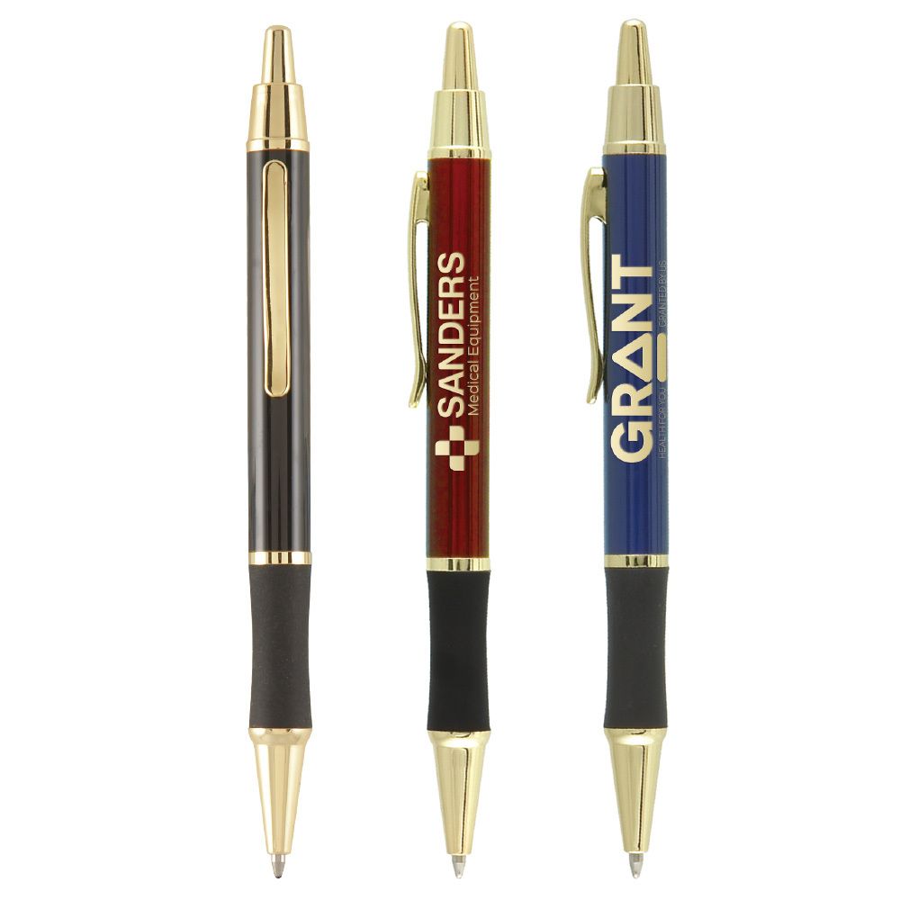 MATRIX GRIP PEN W/ GOLD TOP & ACCENTS - LASER ENGRAVED METAL PEN