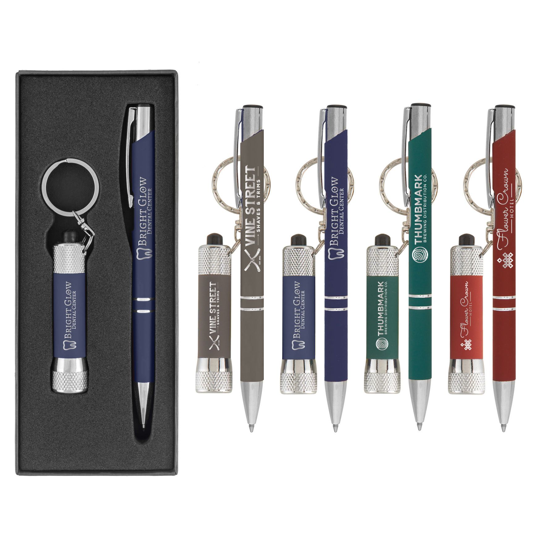 TRES-CHIC & CHROMA SOFTY - LASER ENGRAVED - METAL PEN & FLASHLIGHT GIFT SET