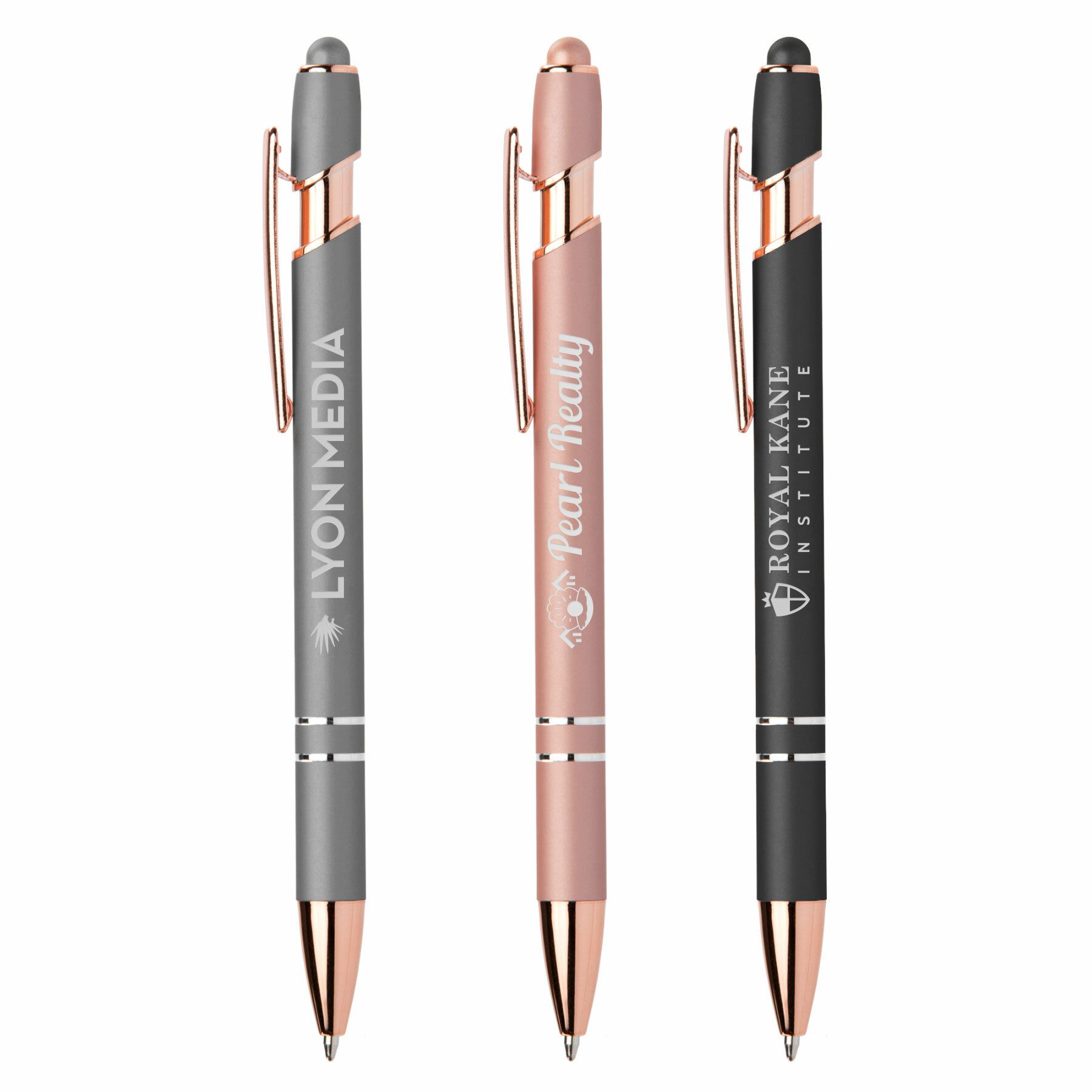 ELLIPSE SOFTY ROSE GOLD METALLIC PEN W/ STYLUS - LASER