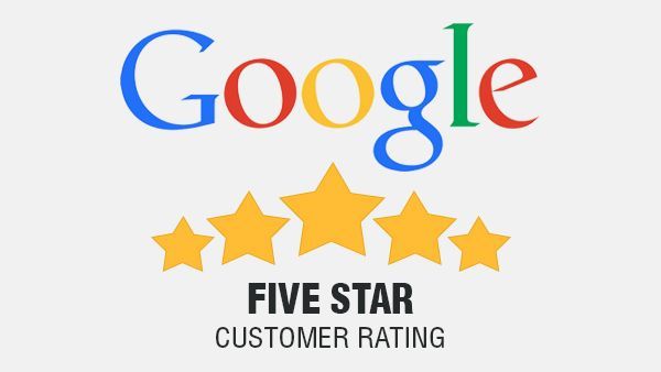 A google logo with five stars and the words five star customer rating