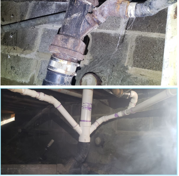 A picture of a pipe with a purple stripe on it