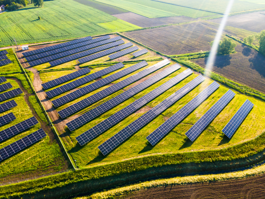 aerial view of a solar farm