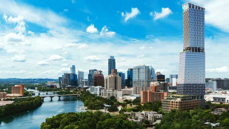 1 Hotel Austin rendering in Waterline tower Rainey Street district Austin Texas