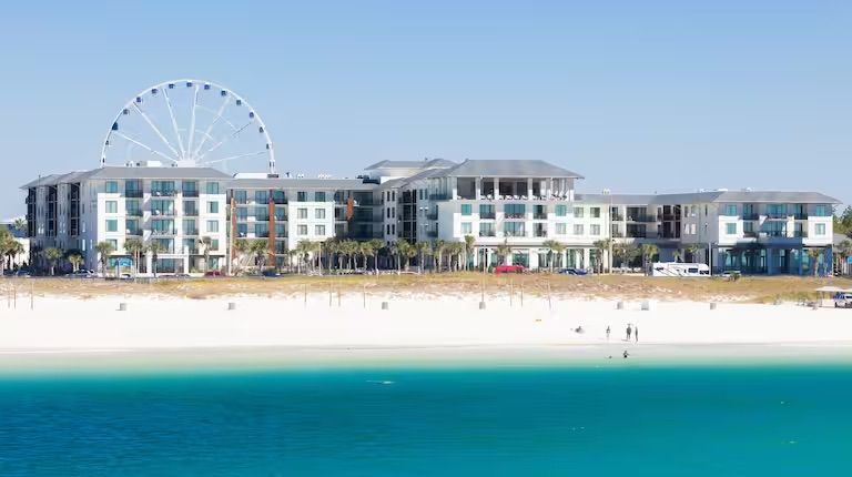 Embassy Suites by Hilton Panama City Beach Resort exterior opened 2023 all suite beachfront Vue55 rooftop