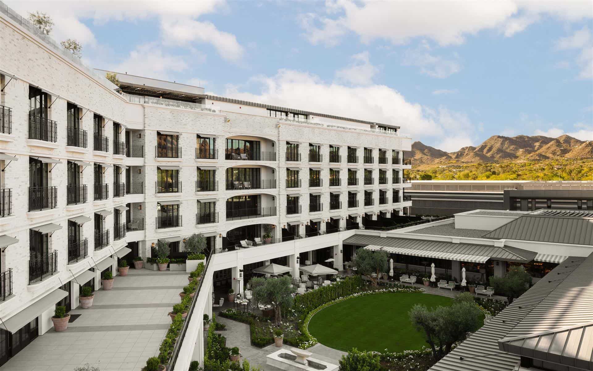 The Global Ambassador Scottsdale boutique hotel opened December 2023 Mediterranean rooftop restaurant mountain views Phoenix border