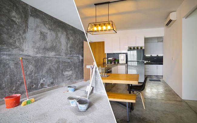 Before and after of a kitchen renovation.