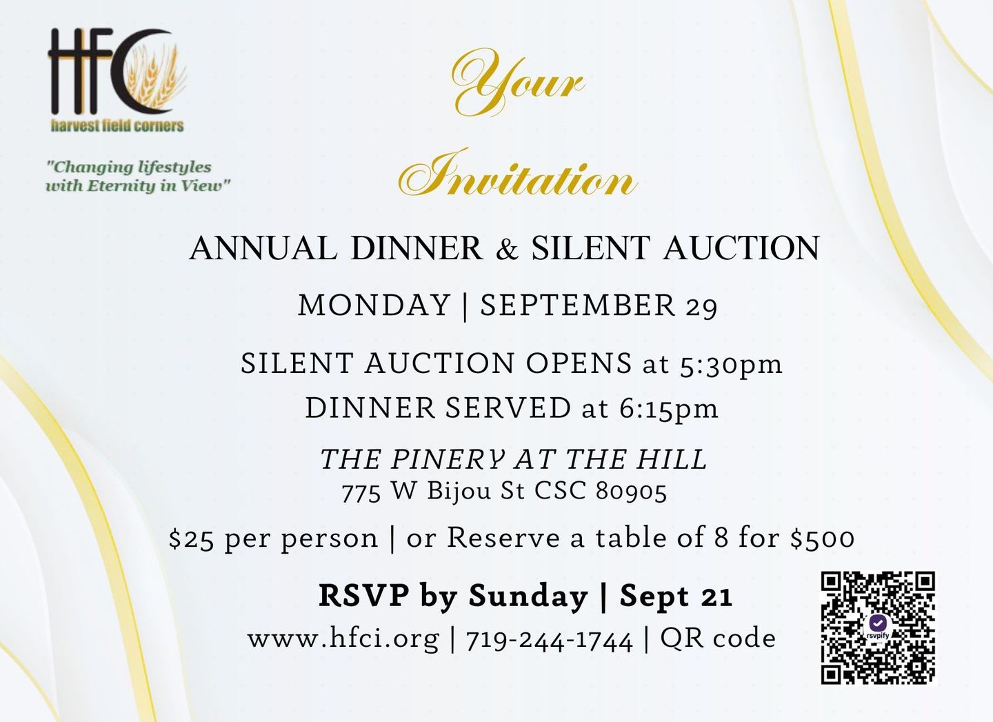 An invitation for an annual dinner and silent auction