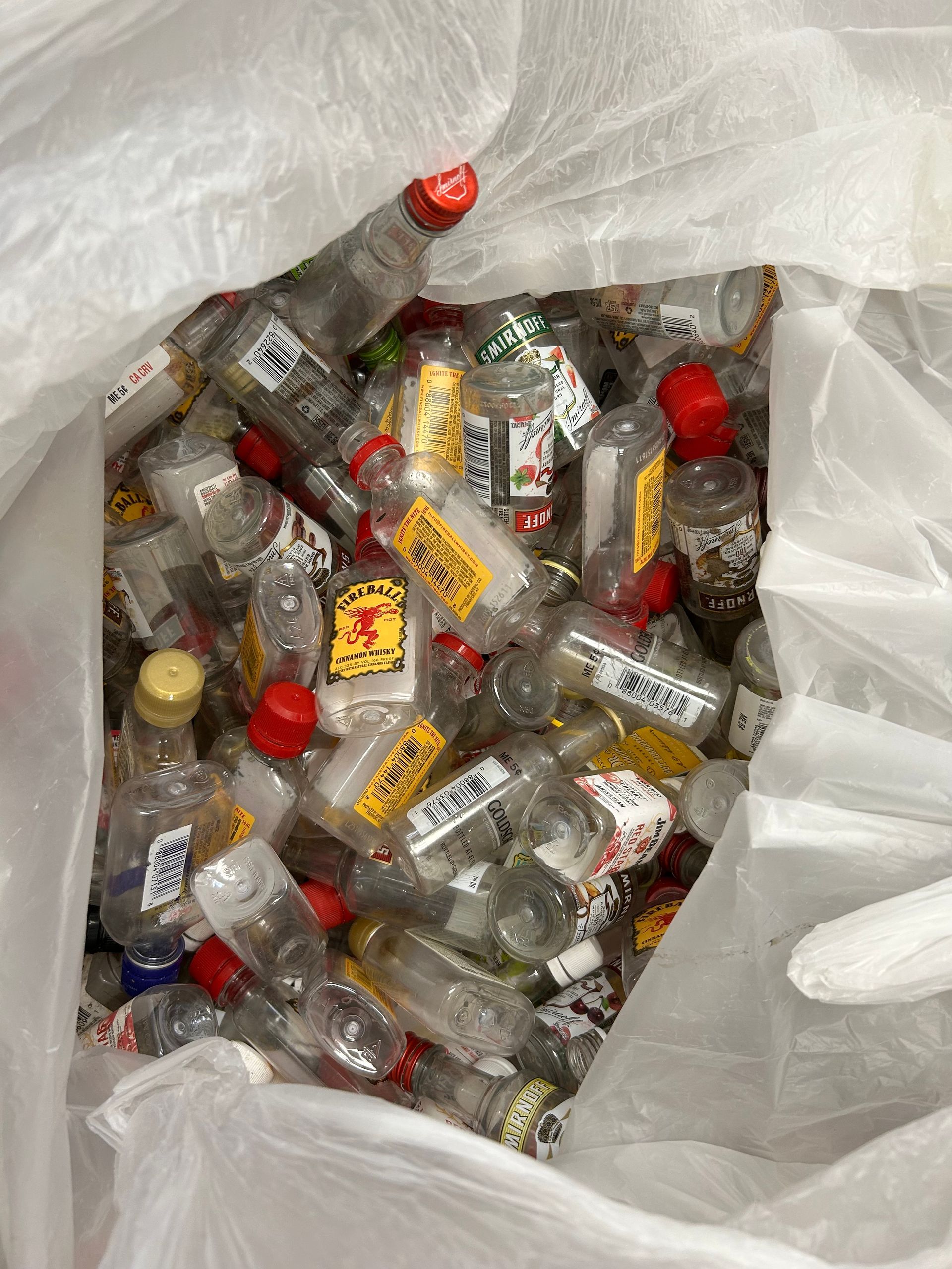 Nip Bottles in a plastic bag