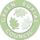 The green burial council logo is a green circle with three leaves in it.