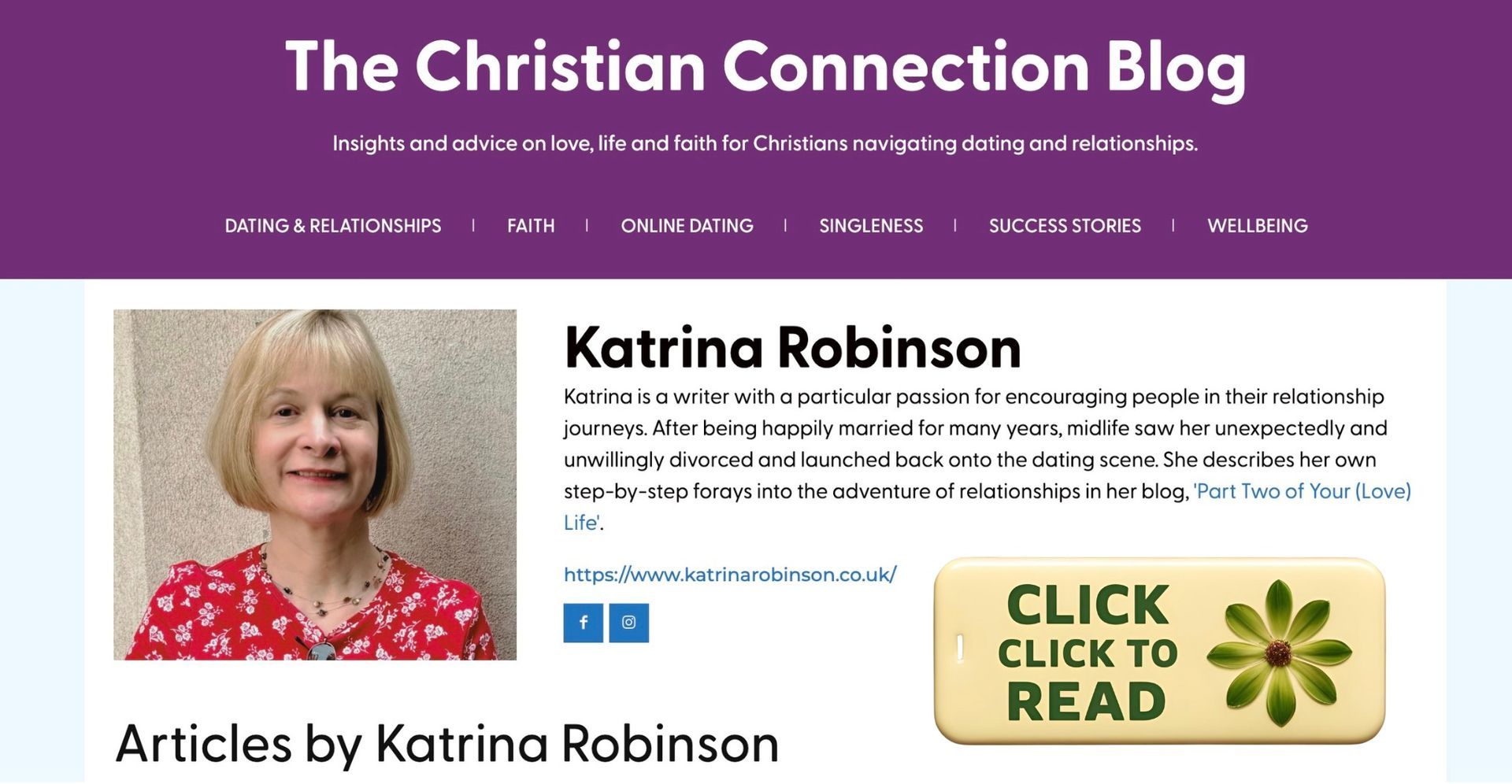Katrina Robinson, author, with short blonde hair and a red top, on 