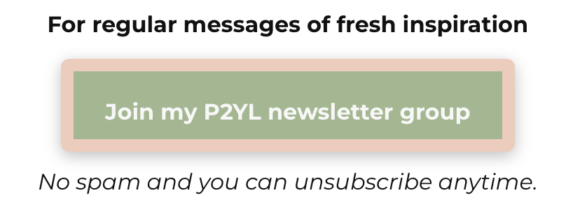 Newsletter signup banner with green “Join my P2YL newsletter group” button and note about no spam and easy unsubscribe.