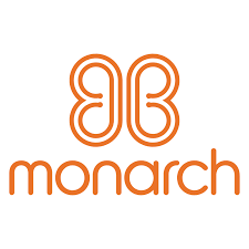 Orange logo with a stylized butterfly and the word 