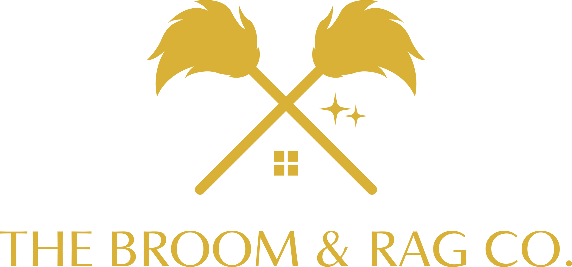 A logo for the broom and rag co. with two crossed brooms