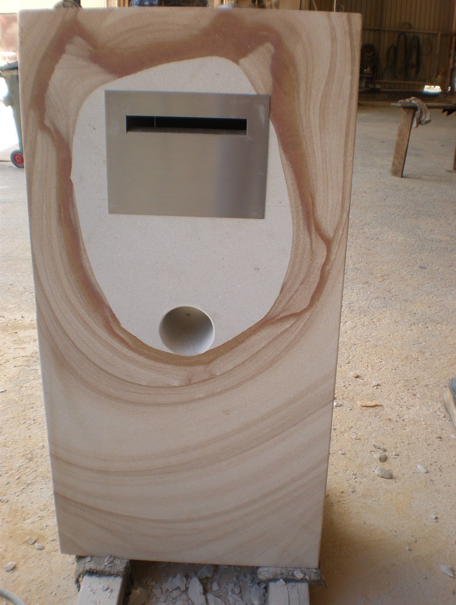 Sandstone Mailbox With a Metal Slot and Circular Opening — Australian Sandstone Products In Maleny, QLD