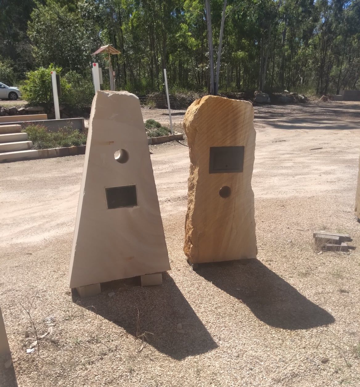Two Sandstone Monuments With Plaques Outdoors — Australian Sandstone Products In Dalby, QLD