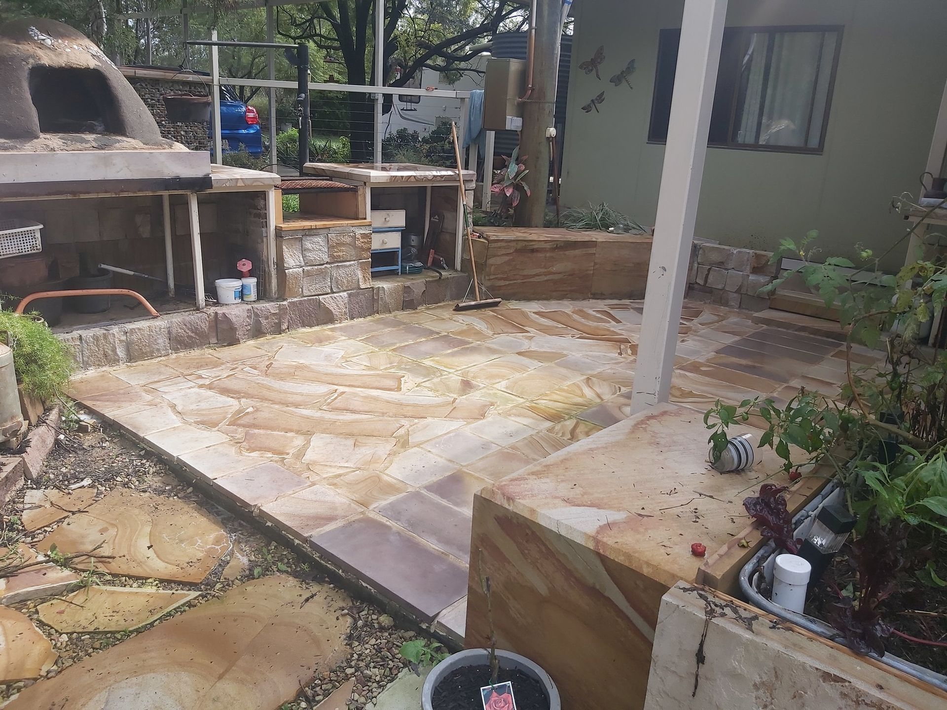 Outdoor Patio With a Stone Oven and Seating Area — Australian Sandstone Products In Helidon, QLD