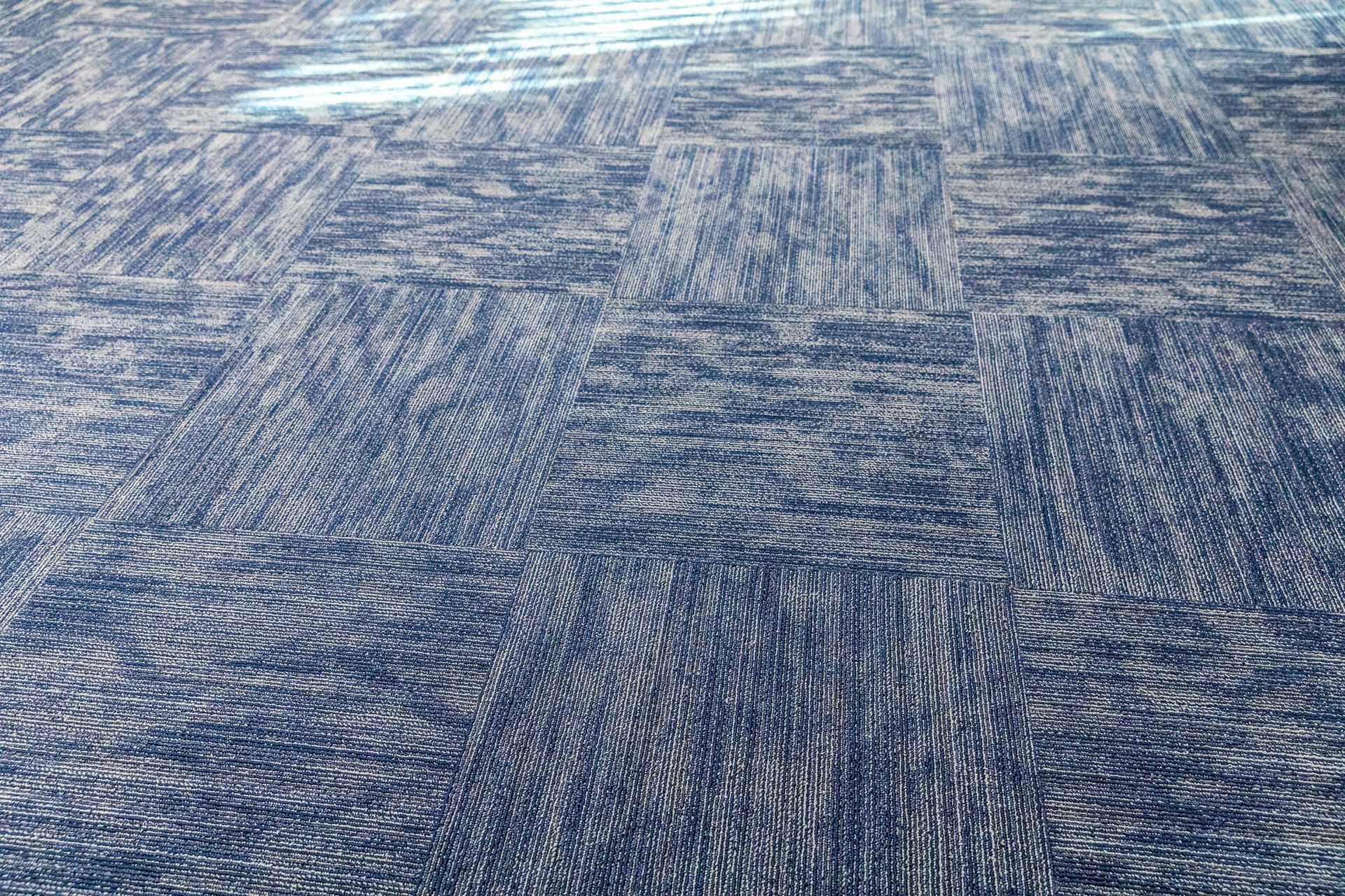 Dark blue and gray patterned carpet.