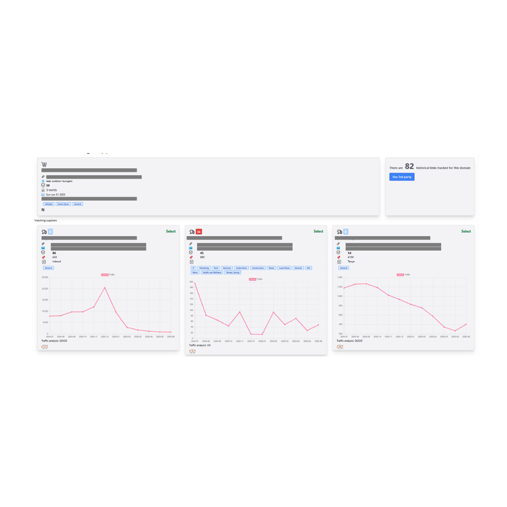 Link building analysis screen