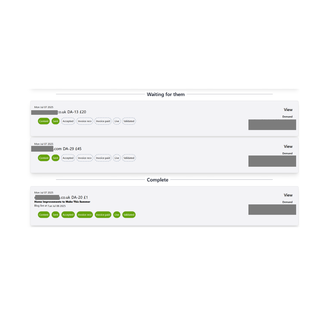 Link building analysis screen