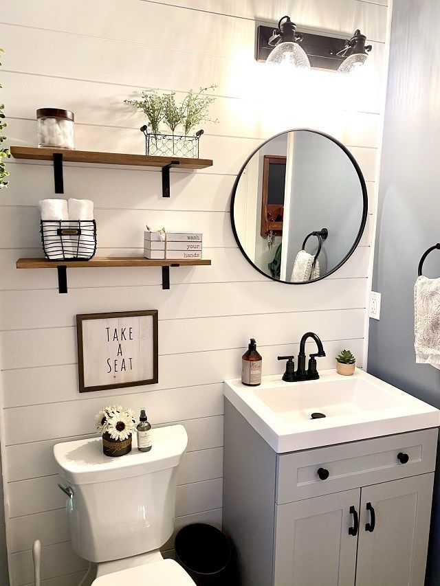 half-bathroom-remodeling-ideas-white-shiplap-black-accents-grey-vanity-walls-mister-remodel