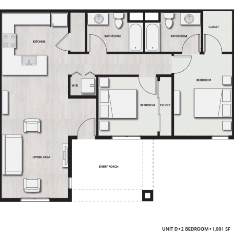 Unit D Floor Plan, 2 Bed, 2 Bath | Del Oro on Broadway