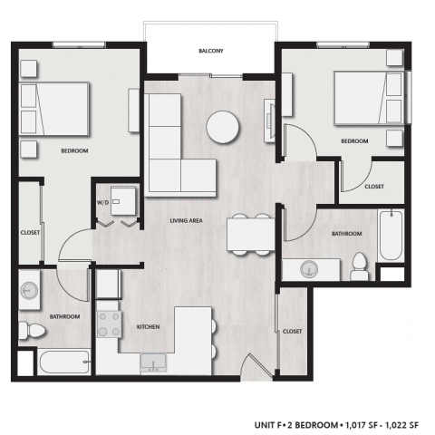 Unit F Floor Plan, 2 Bed, 2 Bath | Del Oro on Broadway