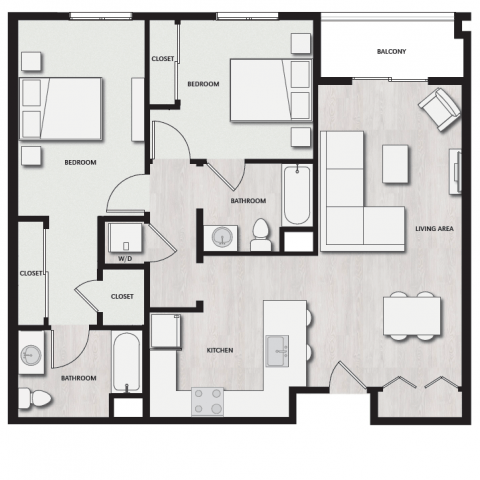 Unit J Floor Plan, 2 Bed, 2 Bath | Del Oro on Broadway