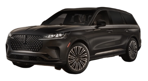 A black lincoln aviator suv is shown on a white background.