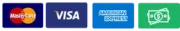 The logos for mastercard visa and american express are shown