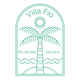 Groen "Villa Fio"-logo met palmboom, zon, zeegolven en de tekst "Pla del Mar Moraira".