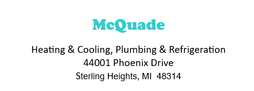 A business card for mcquade heating and cooling plumbing and refrigeration