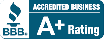 A blue sign that says accredited business a+ rating