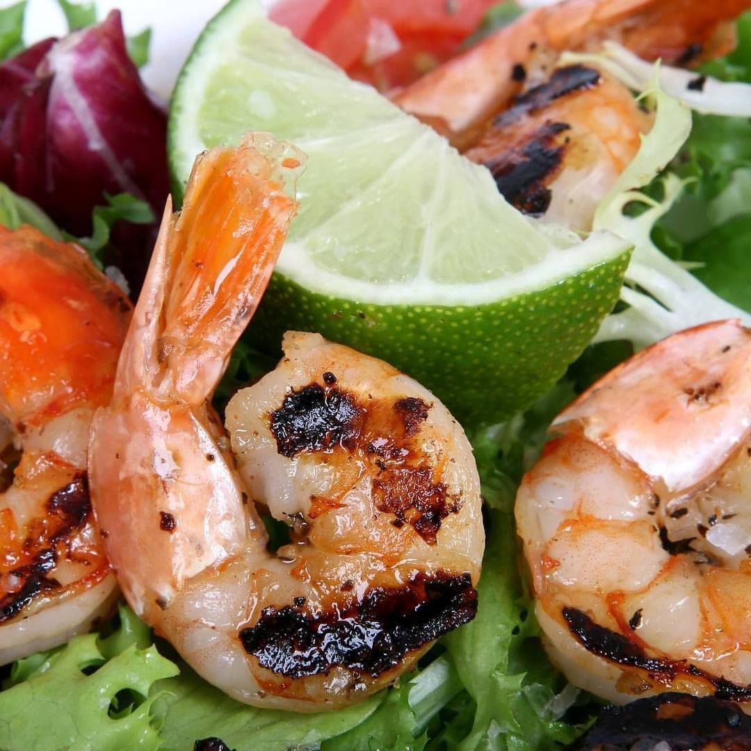 Grilled Shrimp with Lime Wedge and Salad — YKnot Cruises in Nelson Bay, NSW