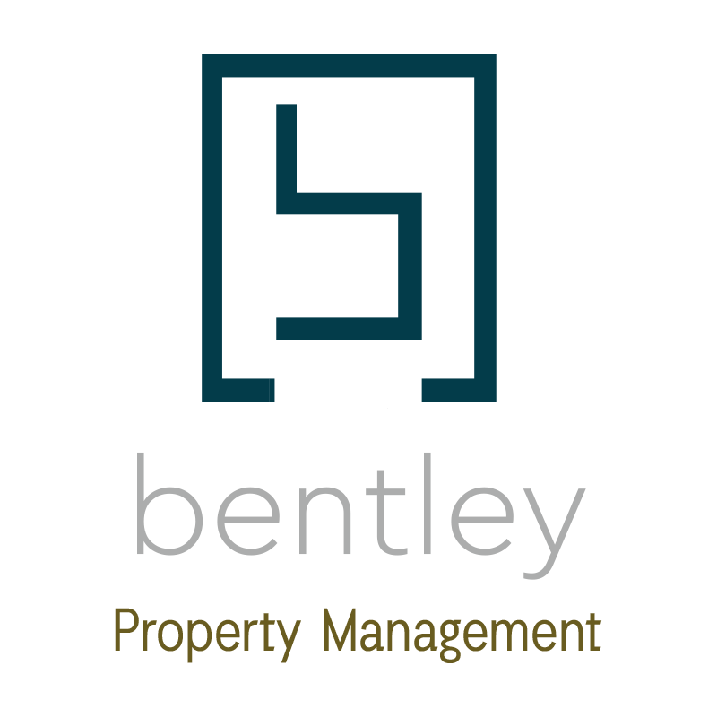 Logo for Bentley Property Management. Dark teal square encloses an abstract 