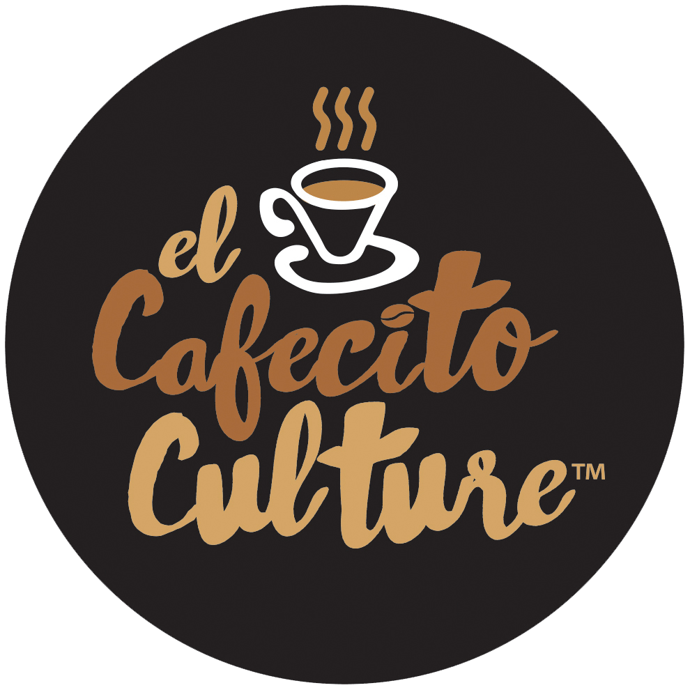 A round black logo with brown lettering reading