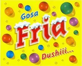 Yellow background with colorful round candies and the words